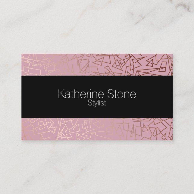 Tarjeta De Visita Elegante diseño geométrico rosa dorado (Anverso)