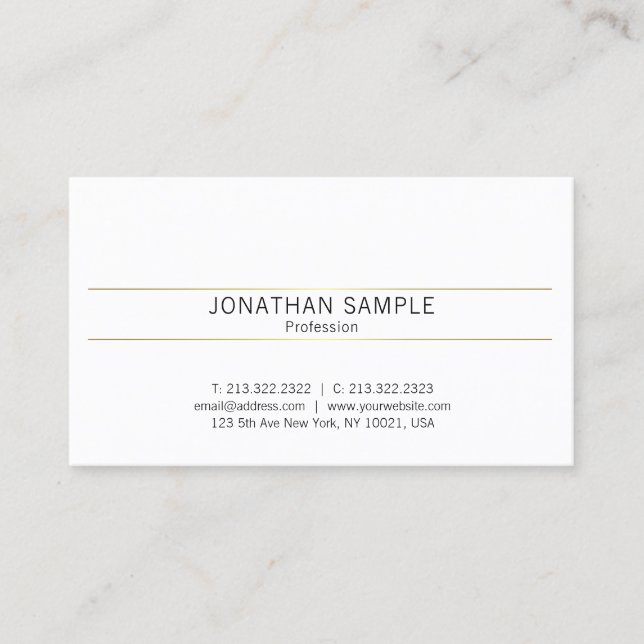Tarjeta De Visita Elegante Diseño Gráfico Simple Llanto Blanco Oro (Anverso)