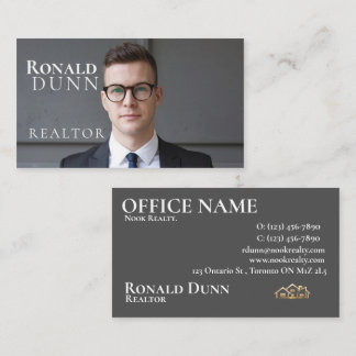 Tarjeta De Visita Elegante Diseño Inmobiliario Gris con Foto