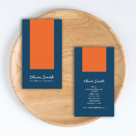 Tarjeta De Visita Elegante diseño interior azul y Naranja medios soc