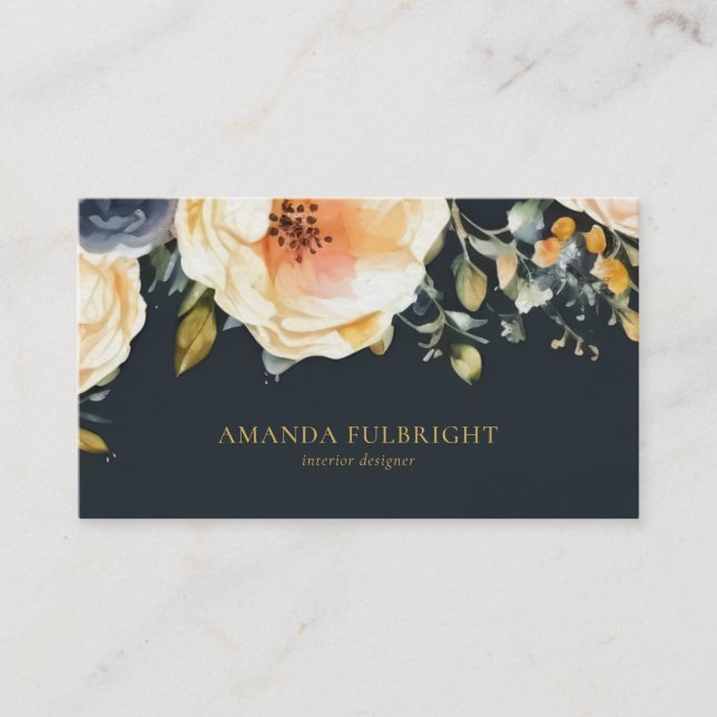 Tarjeta De Visita Elegante diseño interior floral moderno acuarela (Anverso)
