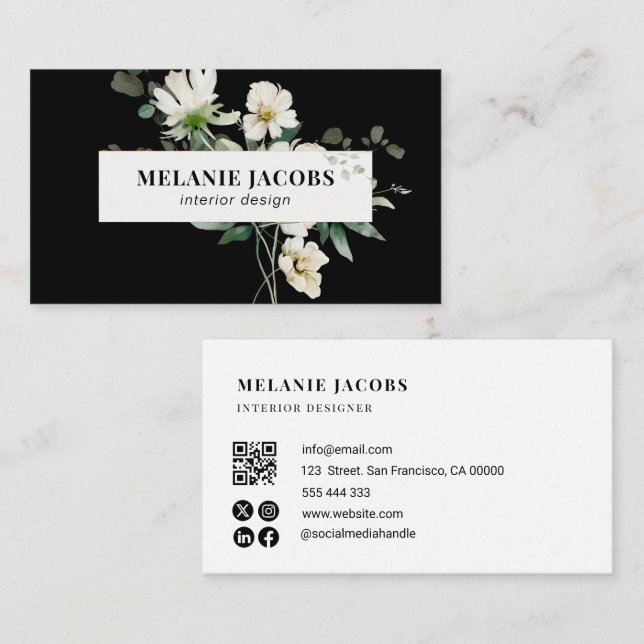 Tarjeta De Visita elegante diseño interior floral y profesional (Anverso / Reverso)