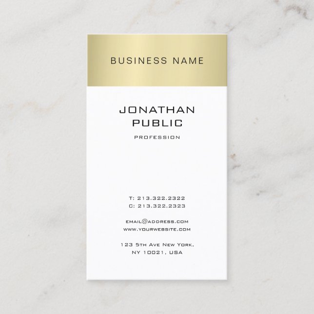 Tarjeta De Visita Elegante Diseño Limpio Oro Aspecto Llanto Moderno (Anverso)