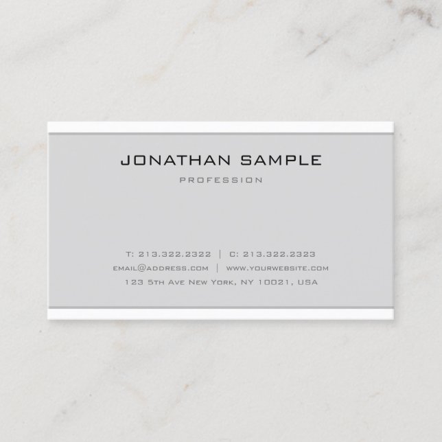 Tarjeta De Visita Elegante Diseño Minimal Moderno Sleek Blanco Gris  (Anverso)
