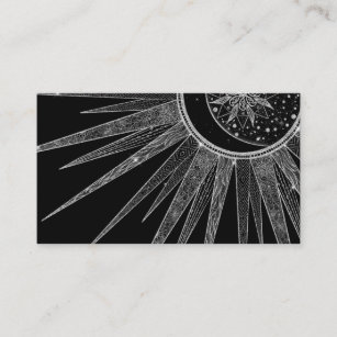 Tarjeta De Visita Elegante diseño negro de luna de sol plateado Mand