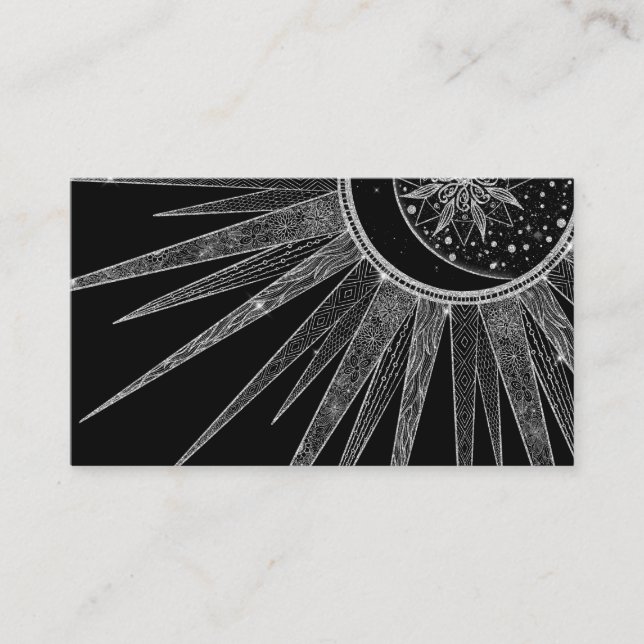 Tarjeta De Visita Elegante diseño negro de luna de sol plateado Mand (Anverso)