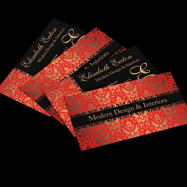 Tarjeta De Visita Elegante diseño rojo, dorado y negro para damasqui (Subido por el creador)