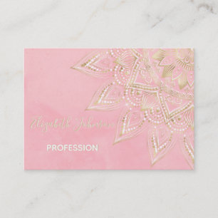 Tarjeta De Visita Elegante diseño rosa blanco y dorado Mandala Rubo