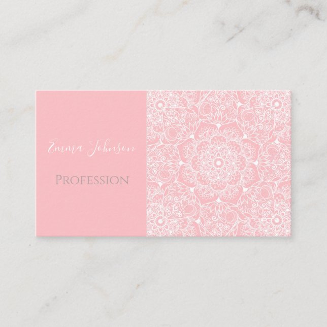 Tarjeta De Visita Elegante diseño rosa Mandala floral blanco (Anverso)