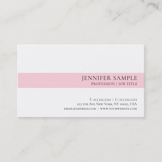 Tarjeta De Visita Elegante Diseño Simple Pink White Trendy De Luxe (Anverso)