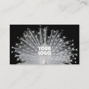 Tarjeta De Visita Elegante diseño único Peacock blanco negro y log