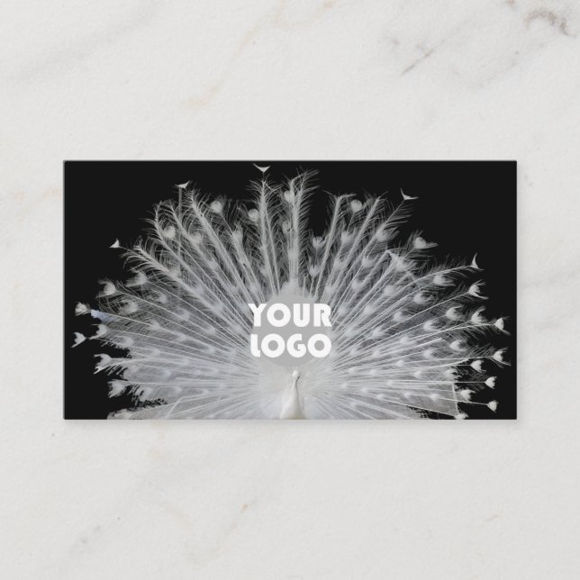 Tarjeta De Visita Elegante diseño único Peacock blanco negro y logot (Anverso)