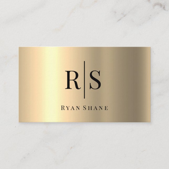 Tarjeta De Visita Elegante DIY Black Monograma & Name, Oro Amarillo (Anverso)
