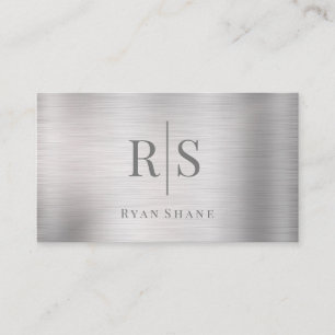 Tarjeta De Visita Elegante DIY Gray Monograma y nombre, Brushed Silv