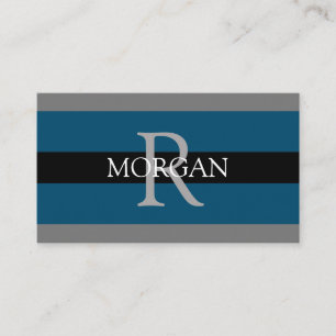 Tarjeta De Visita Elegante DIY Monograma Blk DkGray Ocean Blue