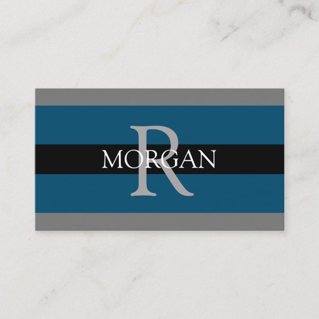 Tarjeta De Visita Elegante DIY Monograma Blk DkGray Ocean Blue (Anverso)