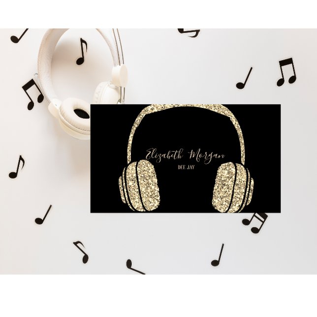 Tarjeta De Visita Elegante DJ de audífonos Purpurina Gold (Subido por el creador)