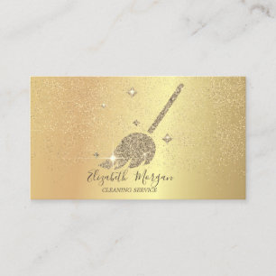Tarjeta De Visita Elegante Doncella de Confeti de Oro Limpiando la C