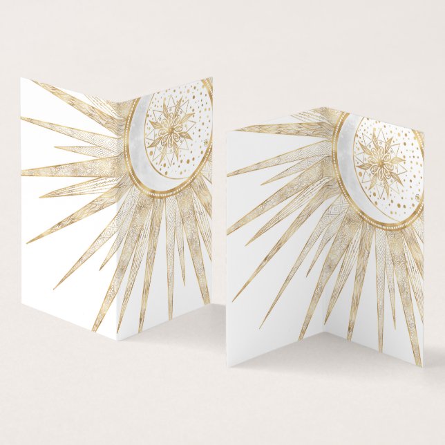 Tarjeta De Visita Elegante Doodles dorados Sun Moon Mandala Diseño (Interior y exterior)