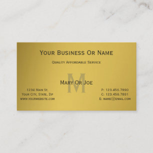 Tarjeta De Visita Elegante, dorado brillante monogramado con acentos