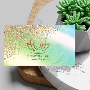 Tarjeta De Visita Elegante dorado con diamantes loto ombre verde ele