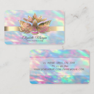 Tarjeta De Visita Elegante Dorado de Moda, Loto Iridescente de Ópalo