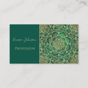 Tarjeta De Visita Elegante Dorado Floral Mandala Diseño Verde