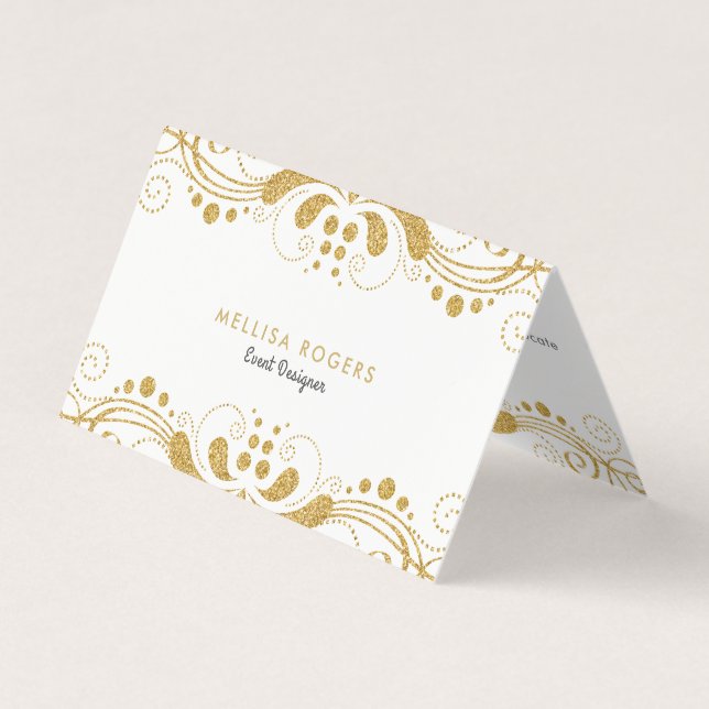 Tarjeta De Visita Elegante dorado floral Swirls Lace (Anverso)