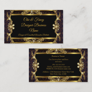 Tarjeta De Visita Elegante Dorado Negro Brocado Diseñador Estiloso