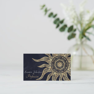 Tarjeta De Visita Elegante Dorado Sun Mandala Blue Nebula Diseño