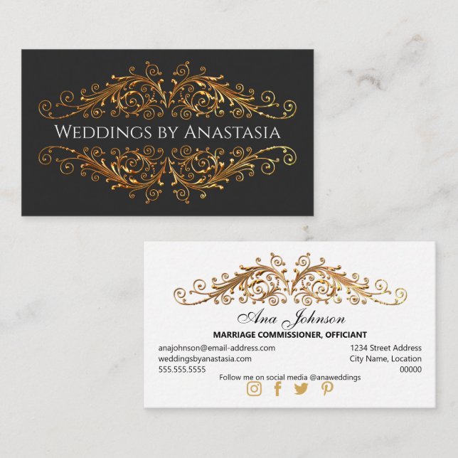 Tarjeta De Visita Elegante dorado Swirls Black Glow (Anverso / Reverso)