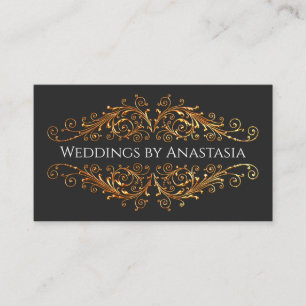 Tarjeta De Visita Elegante dorado Swirls Black Glow