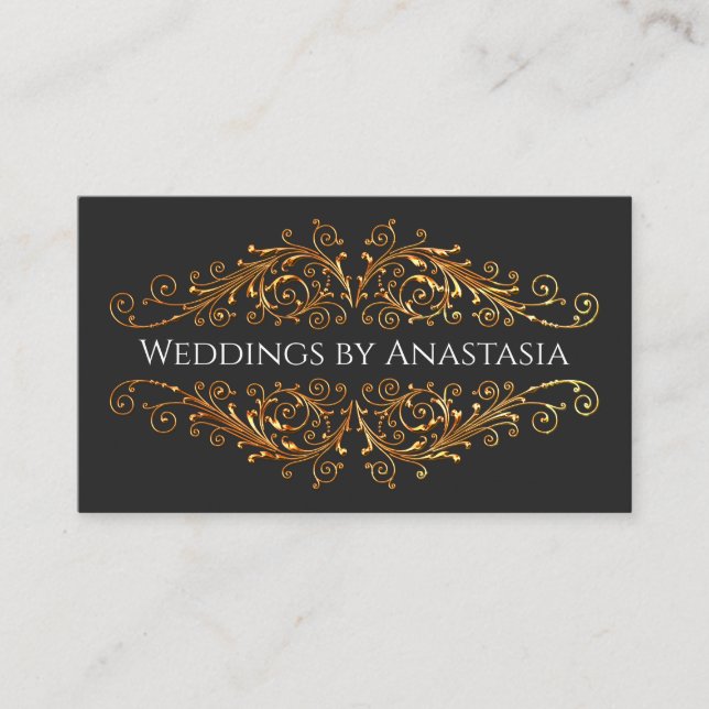 Tarjeta De Visita Elegante dorado Swirls Black Glow (Anverso)
