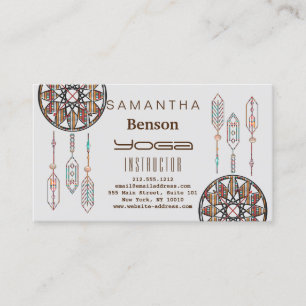 Tarjeta De Visita Elegante Dream Catcher Feathers Instructor de Yoga