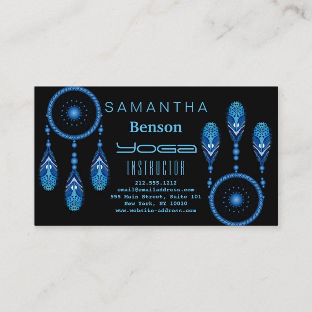 Tarjeta De Visita Elegante Dream Catcher Feathers Instructor de Yoga (Anverso)