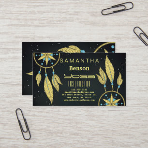 Tarjeta De Visita Elegante Dream Catcher Feathers Instructor de Yoga