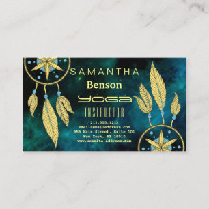 Tarjeta De Visita Elegante Dream Catcher Feathers Instructor de Yoga