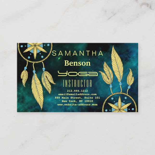 Tarjeta De Visita Elegante Dream Catcher Feathers Instructor de Yoga (Anverso)