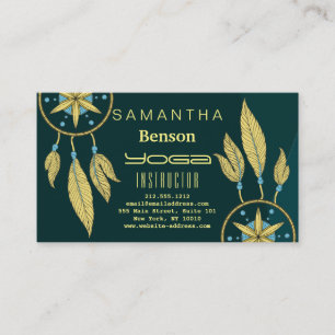 Tarjeta De Visita Elegante Dream Catcher Feathers Instructor de Yoga