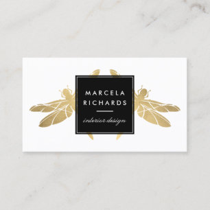 Tarjeta De Visita Elegante dúo Faux Gold Dragonfly