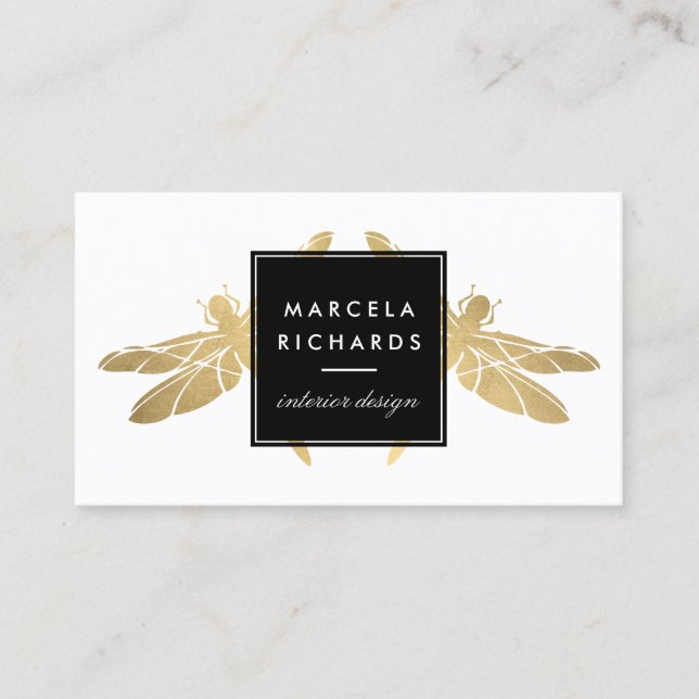 Tarjeta De Visita Elegante dúo Faux Gold Dragonfly (Anverso)