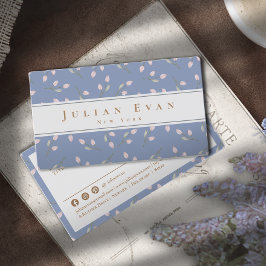 Tarjeta De Visita Elegante Dusty Blue Delicate Floral Business Card