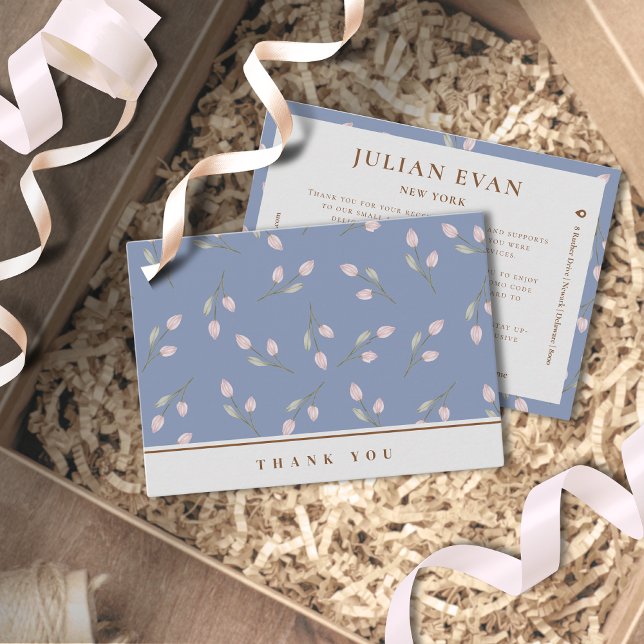 Tarjeta De Visita Elegante Dusty Blue Floral Gracias (Elegant Dusty Blue Floral Thank You Card for Business)