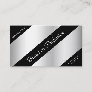 Tarjeta De Visita Elegante efecto Plata Esquinas Negras Horas de Ape