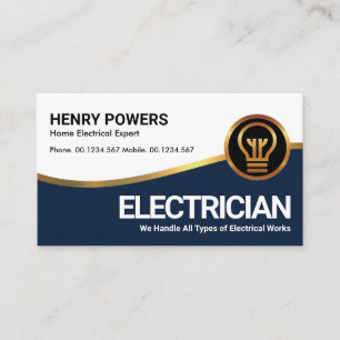 Tarjeta De Visita Elegante Electricista Gold Blue Wave Gold