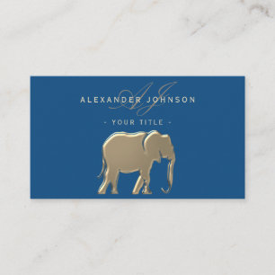 Tarjeta De Visita Elegante Elefante de Oro Azul Clásico Profesional