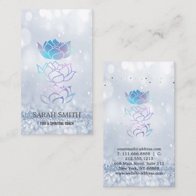 Tarjeta De Visita Elegante elegante Bokeh holográfico Lotus (Anverso / Reverso)