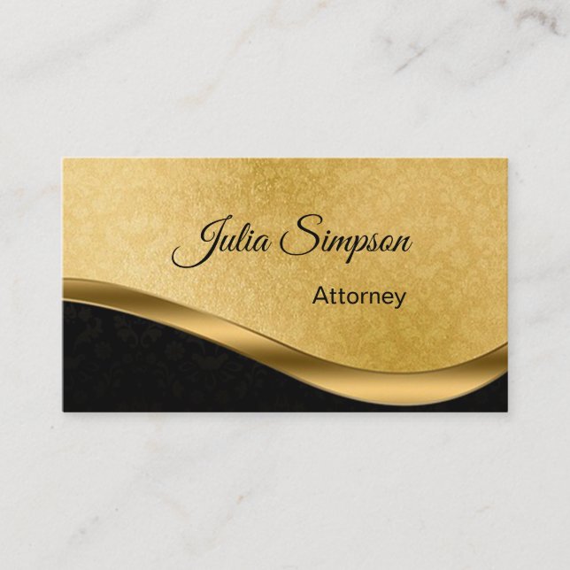 Tarjeta De Visita Elegante, elegante, dorado y negro Damasco, abogad (Anverso)