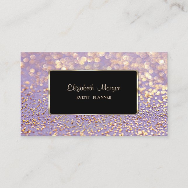 Tarjeta De Visita Elegante, elegante, falso oro, Purpurinoso bokeh (Anverso)