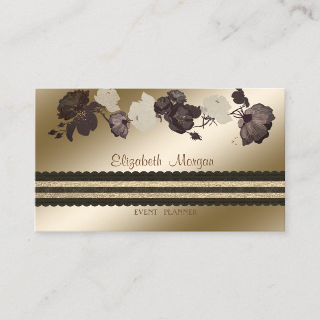 Tarjeta De Visita Elegante, elegante, franjas, flores (Anverso)